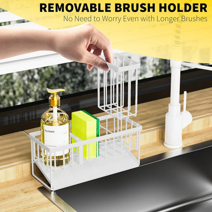 Cisily Sink Caddy Sponge Holder for Kitchen with Brush Holder and Stainless Steel Self Drain Tray, Rustproof Kitchen Sink Organizer for Sponge, Soap Dispenser Storage Accessories