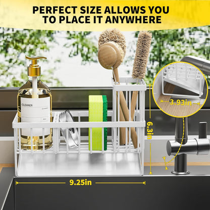 Cisily Sink Caddy Sponge Holder for Kitchen with Brush Holder and Stainless Steel Self Drain Tray, Rustproof Kitchen Sink Organizer for Sponge, Soap Dispenser Storage Accessories