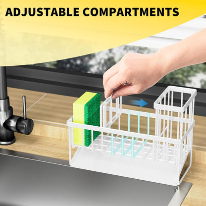 Cisily Sink Caddy Sponge Holder for Kitchen with Brush Holder and Stainless Steel Self Drain Tray, Rustproof Kitchen Sink Organizer for Sponge, Soap Dispenser Storage Accessories