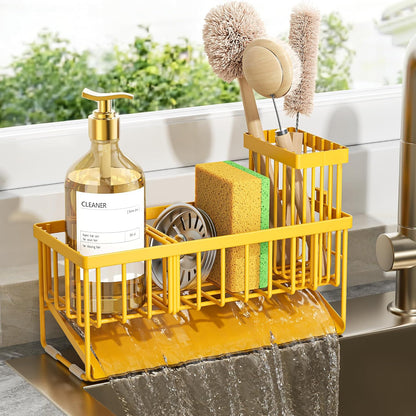 Cisily Sink Caddy Sponge Holder for Kitchen with Brush Holder and Stainless Steel Self Drain Tray, Rustproof Kitchen Sink Organizer for Sponge, Soap Dispenser Storage Accessories