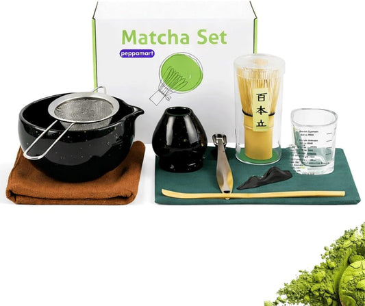 Matcha Tea Set – Traditional Japanese Matcha Kit with Bamboo Whisk (Chasen), Bowl (Chawan), Scoop (Chashaku) & Holder – Premium Matcha Starter Set for Beginners & Tea Lovers