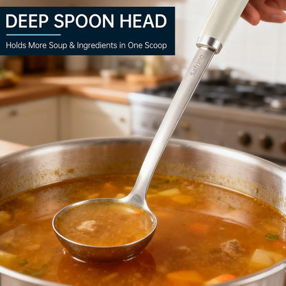 Stainless Steel Soup Ladle and Spaghetti Spoon Set, Heat Resistant Rubber Handle, Dishwasher Safe, Kitchen Utensils for Cooking, Stirring, Serving Pasta, Soup & Sauce