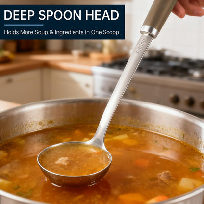 Stainless Steel Soup Ladle and Spaghetti Spoon Set, Heat Resistant Rubber Handle, Dishwasher Safe, Kitchen Utensils for Cooking, Stirring, Serving Pasta, Soup & Sauce