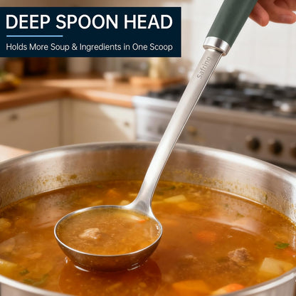 Stainless Steel Soup Ladle and Spaghetti Spoon Set, Heat Resistant Rubber Handle, Dishwasher Safe, Kitchen Utensils for Cooking, Stirring, Serving Pasta, Soup & Sauce