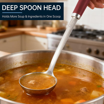 Stainless Steel Soup Ladle and Spaghetti Spoon Set, Heat Resistant Rubber Handle, Dishwasher Safe, Kitchen Utensils for Cooking, Stirring, Serving Pasta, Soup & Sauce