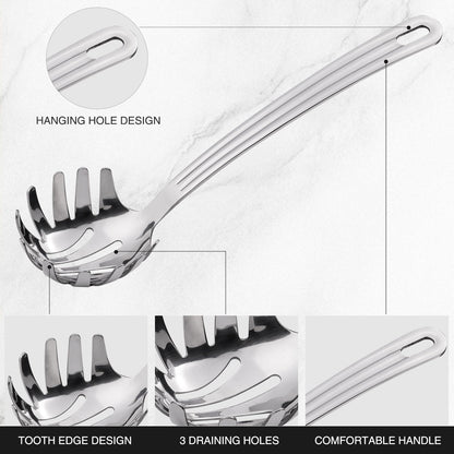 New Upgraded 12 inch Stainless Steel Spaghetti Server Spoon with Teeth - Pasta Fork Pasta Server Noodle Spoon Heavy Duty Cooking Utensils Classic Dishwasher Safe 1Pc