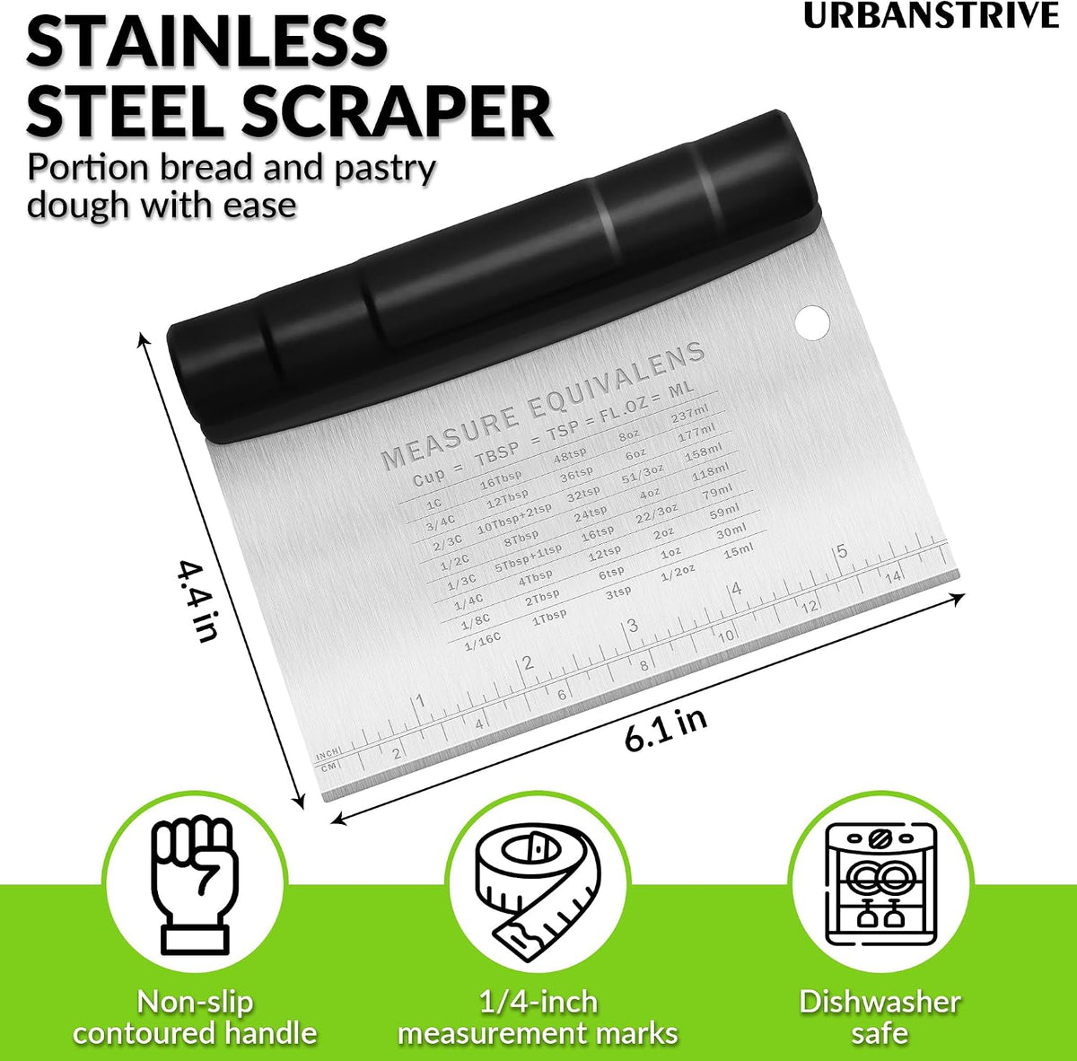 Bench Scraper for Baking, Stainless Steel Dough Cutter and Scraper Tool Kitchen, Kitchen Scraper Food Scraper Tool Pizza Cutter Food Chopper, Multi-Purpose Kitchen Gadgets, Black