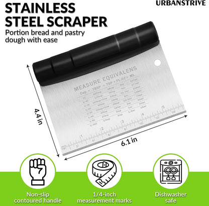 Bench Scraper for Baking, Stainless Steel Dough Cutter and Scraper Tool Kitchen, Kitchen Scraper Food Scraper Tool Pizza Cutter Food Chopper, Multi-Purpose Kitchen Gadgets, Black