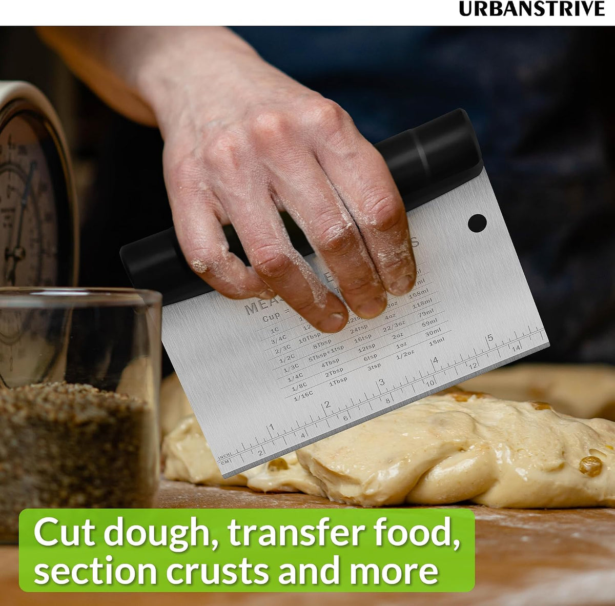 Bench Scraper for Baking, Stainless Steel Dough Cutter and Scraper Tool Kitchen, Kitchen Scraper Food Scraper Tool Pizza Cutter Food Chopper, Multi-Purpose Kitchen Gadgets, Black