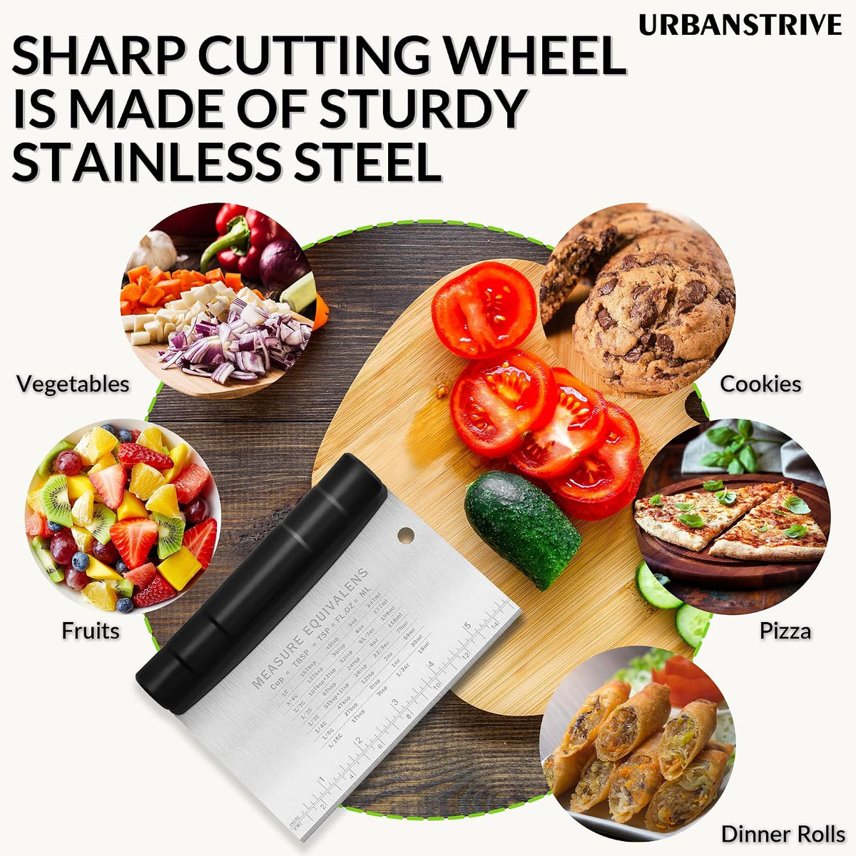 Bench Scraper for Baking, Stainless Steel Dough Cutter and Scraper Tool Kitchen, Kitchen Scraper Food Scraper Tool Pizza Cutter Food Chopper, Multi-Purpose Kitchen Gadgets, Black