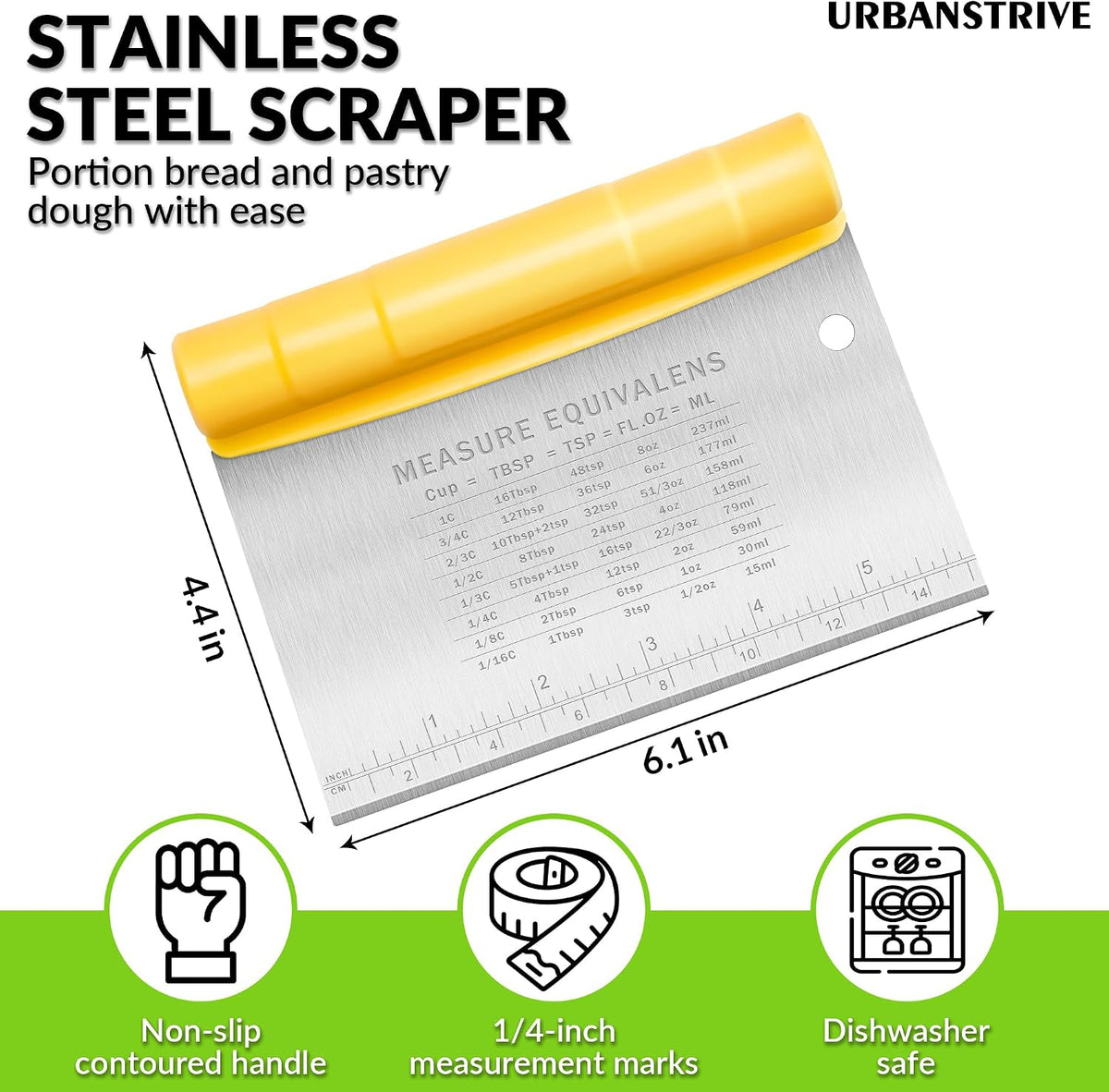 Bench Scraper for Baking, Stainless Steel Dough Cutter and Scraper Tool Kitchen, Kitchen Scraper Food Scraper Tool Pizza Cutter Food Chopper, Multi-Purpose Kitchen Gadgets, Black