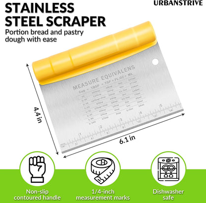 Bench Scraper for Baking, Stainless Steel Dough Cutter and Scraper Tool Kitchen, Kitchen Scraper Food Scraper Tool Pizza Cutter Food Chopper, Multi-Purpose Kitchen Gadgets, Black