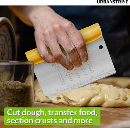 Bench Scraper for Baking, Stainless Steel Dough Cutter and Scraper Tool Kitchen, Kitchen Scraper Food Scraper Tool Pizza Cutter Food Chopper, Multi-Purpose Kitchen Gadgets, Black
