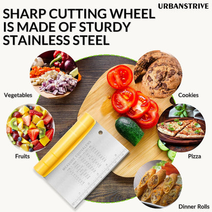 Bench Scraper for Baking, Stainless Steel Dough Cutter and Scraper Tool Kitchen, Kitchen Scraper Food Scraper Tool Pizza Cutter Food Chopper, Multi-Purpose Kitchen Gadgets, Black