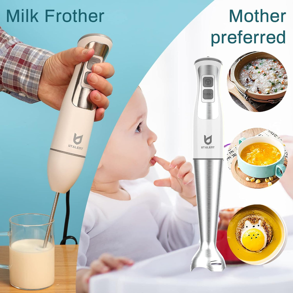 Immersion Hand Blender with chopper - Puree Baby Food, Sauce & Soup