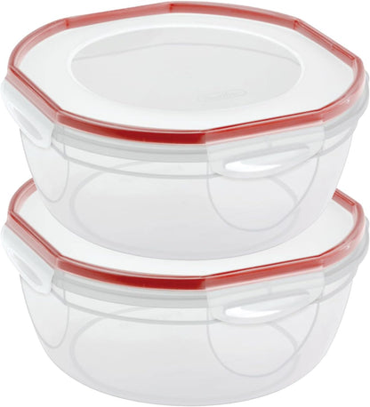 Ultra-Seal 8.1 Qt Bowl, Large Airtight Food Storage Container, Latching Lid, Microwave and Dishwasher Safe, Clear With Red Gasket, 2-Pack