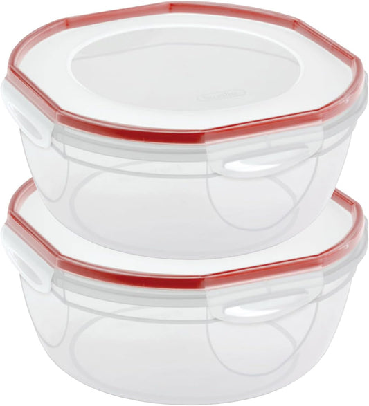 Ultra-Seal 8.1 Qt Bowl, Large Airtight Food Storage Container, Latching Lid, Microwave and Dishwasher Safe, Clear With Red Gasket, 2-Pack