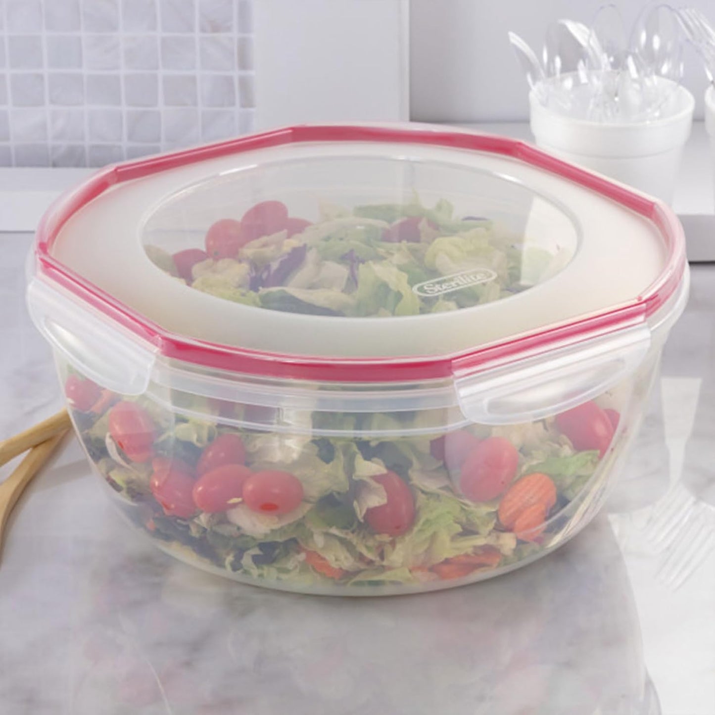 Ultra-Seal 8.1 Qt Bowl, Large Airtight Food Storage Container, Latching Lid, Microwave and Dishwasher Safe, Clear With Red Gasket, 2-Pack