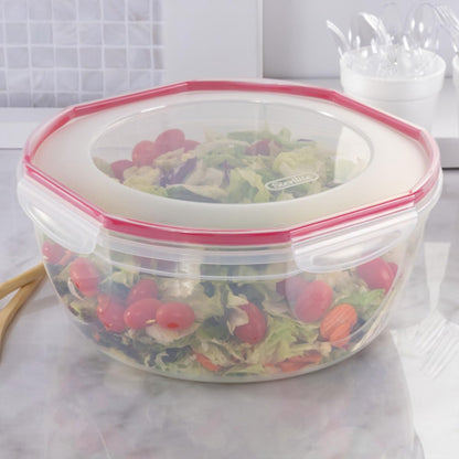 Ultra-Seal 8.1 Qt Bowl, Large Airtight Food Storage Container, Latching Lid, Microwave and Dishwasher Safe, Clear With Red Gasket, 2-Pack