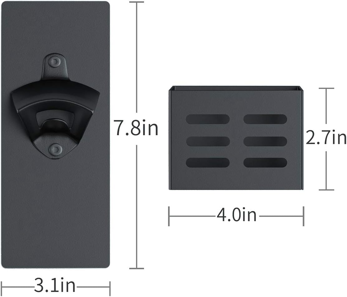 Magnetic Bottle Opener Wall Mounted with Cap Catcher (black)