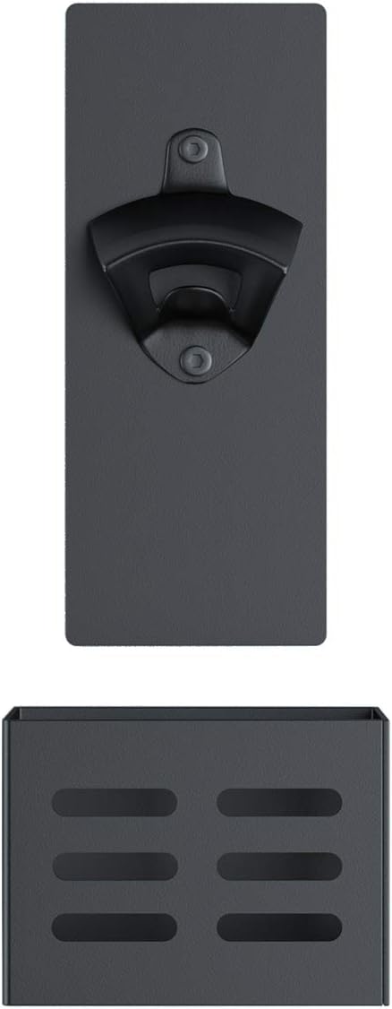 Magnetic Bottle Opener Wall Mounted with Cap Catcher (black)