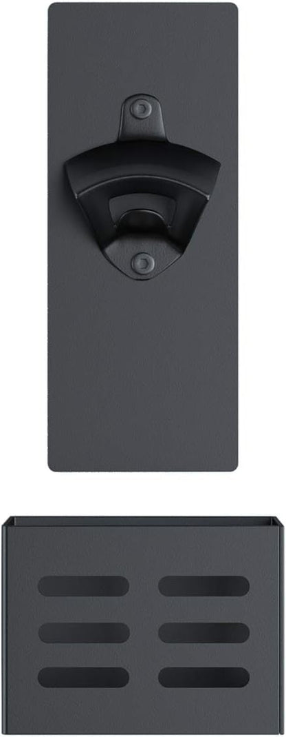 Magnetic Bottle Opener Wall Mounted with Cap Catcher (black)
