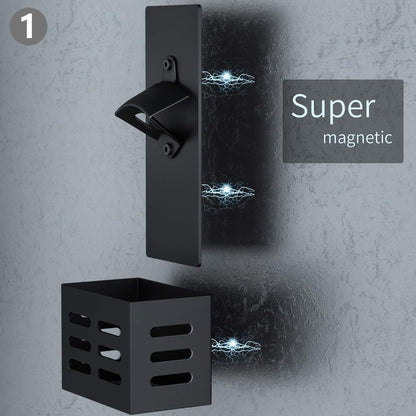 Magnetic Bottle Opener Wall Mounted with Cap Catcher (black)