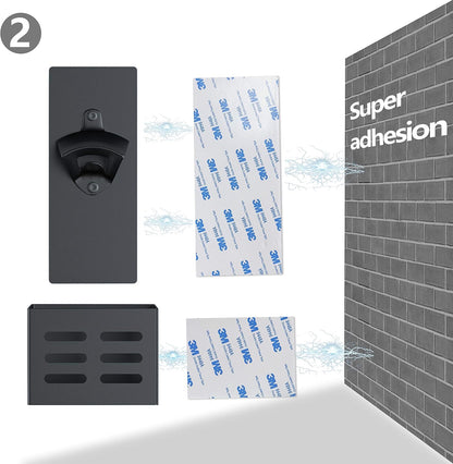 Magnetic Bottle Opener Wall Mounted with Cap Catcher (black)