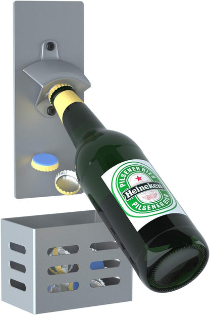 Magnetic Bottle Opener Wall Mounted with Cap Catcher (black)