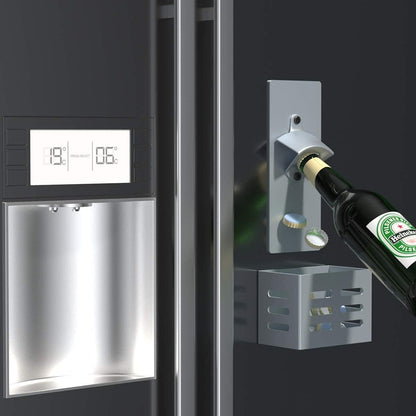 Magnetic Bottle Opener Wall Mounted with Cap Catcher (black)