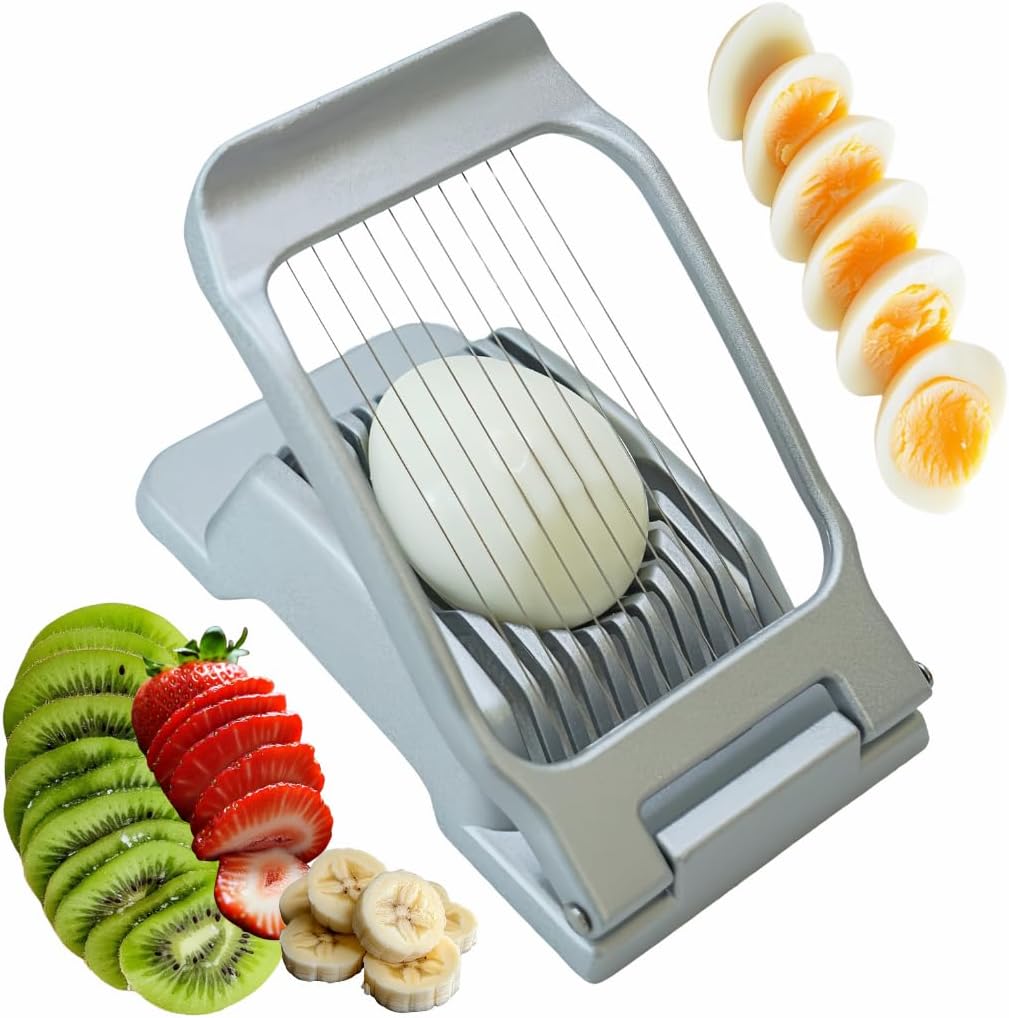 Egg Slicer, Stainless Steel Wires Dishwasher Safe Aluminum Alloy Heavy Duty Multipurpose Cutter For Hard Boiled Eggs or Strawberry, Butter, Kiwi