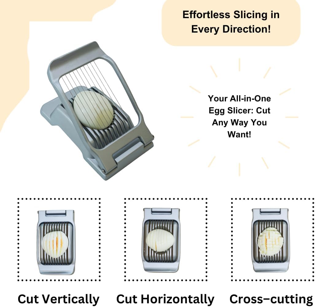 Egg Slicer, Stainless Steel Wires Dishwasher Safe Aluminum Alloy Heavy Duty Multipurpose Cutter For Hard Boiled Eggs or Strawberry, Butter, Kiwi