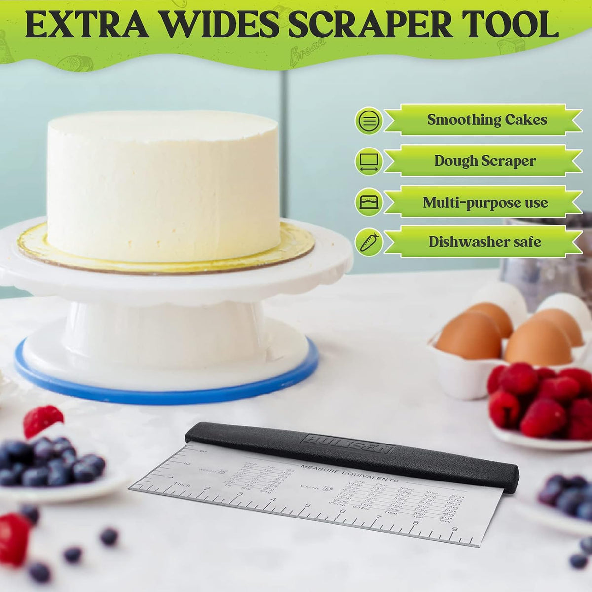 10-Inch Bench Scraper, Stainless Steel Dough Cutter with Scale
