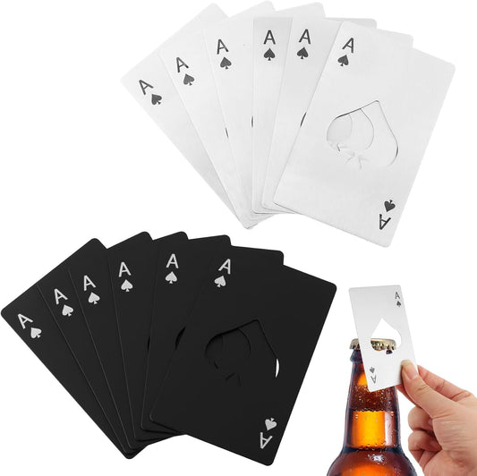 12pcs Poker Card Bottle Openers, 6 Black + 6 Silver Poker Themed Cap Openers, Credit Card Size Stainless Steel Bottle Opener Card, Wallet Pocket Wedding Party Good Gift, for Beer, Soda, Bottles