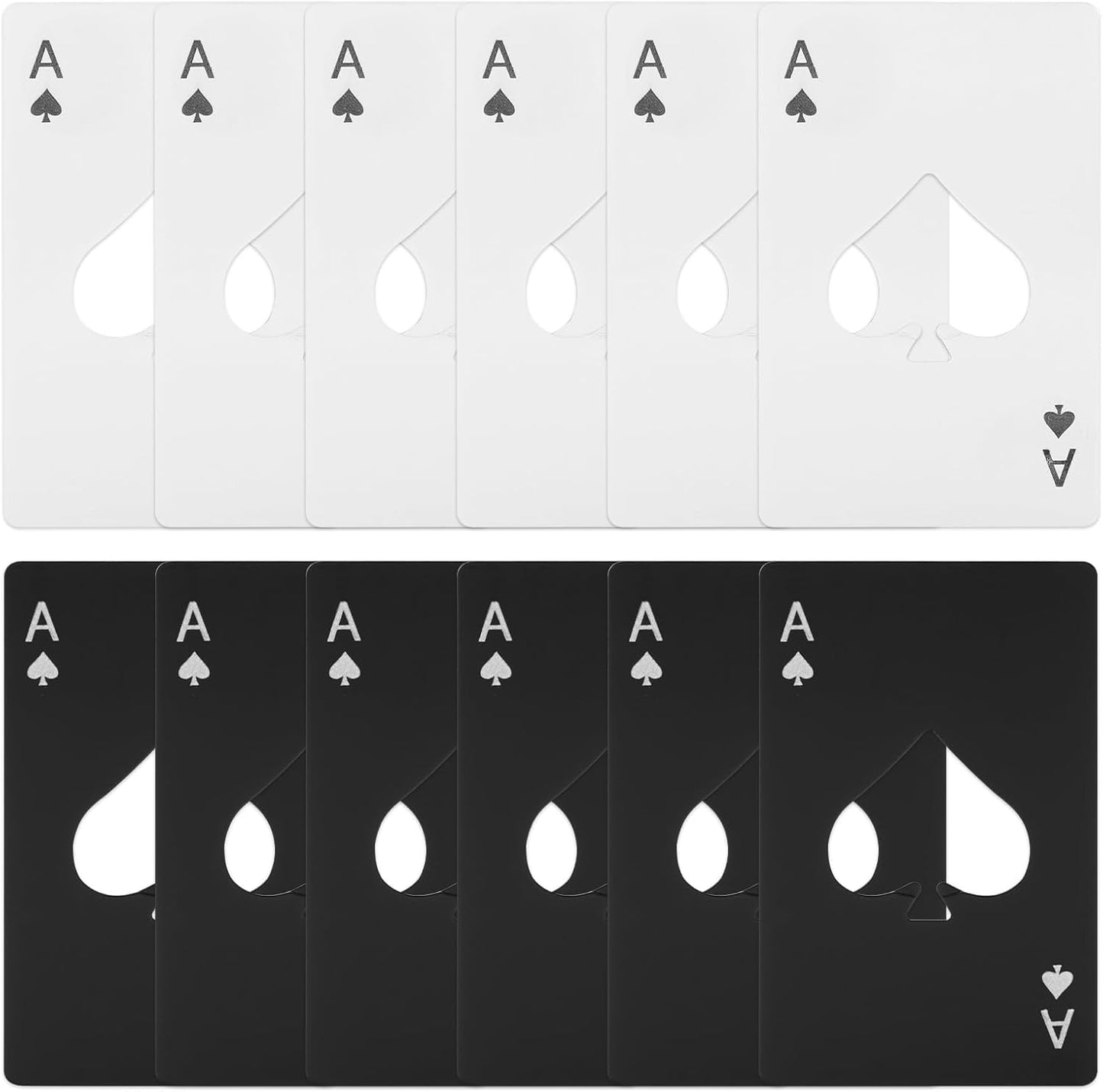12pcs Poker Card Bottle Openers, 6 Black + 6 Silver Poker Themed Cap Openers, Credit Card Size Stainless Steel Bottle Opener Card, Wallet Pocket Wedding Party Good Gift, for Beer, Soda, Bottles