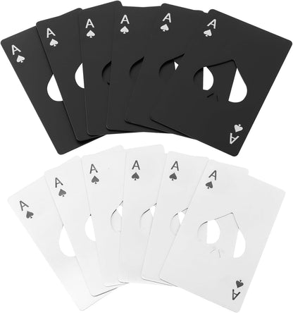 12pcs Poker Card Bottle Openers, 6 Black + 6 Silver Poker Themed Cap Openers, Credit Card Size Stainless Steel Bottle Opener Card, Wallet Pocket Wedding Party Good Gift, for Beer, Soda, Bottles