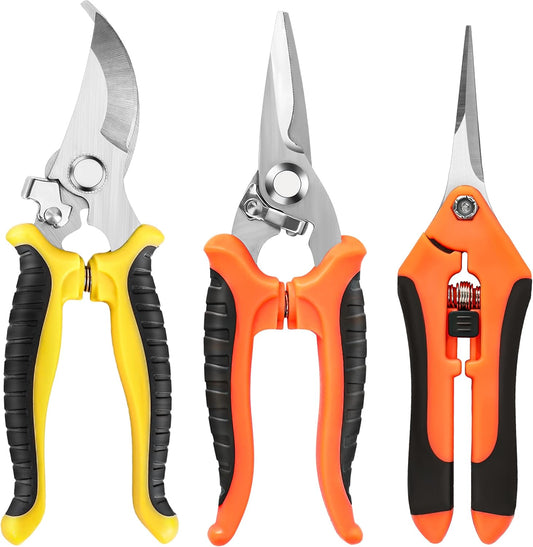 3 Pack Garden Pruning Shears Scissors Clippers Stainless Steel | Gardening Shears, Gardening Shears, Pruning Snips for Gardening Tools, Securely Lock, Non-Slip, Ergonomically Designed