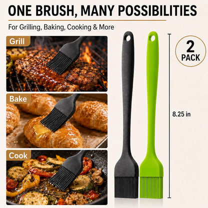 Silicone Basting Pastry Brush for Baking Cooking Bbq Grill Spread Oil Butter Sauce 2 Pack