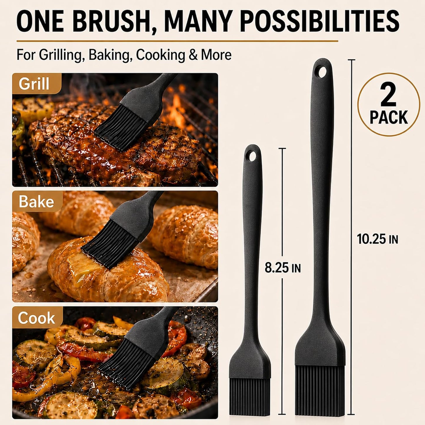 Silicone Basting Pastry Brush for Baking Cooking Bbq Grill Spread Oil Butter Sauce 2 Pack
