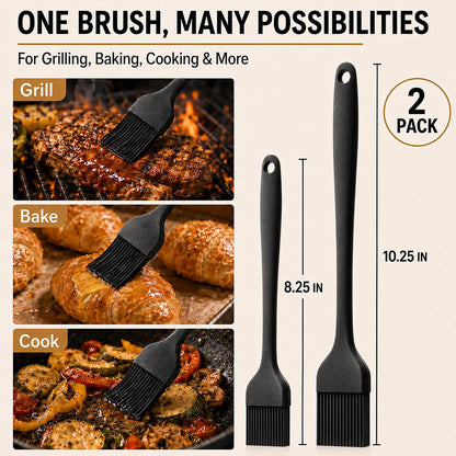 Silicone Basting Pastry Brush for Baking Cooking Bbq Grill Spread Oil Butter Sauce 2 Pack