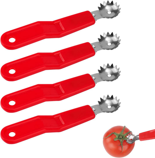 4pcs Tomato Corer Tools, Stainless Steel Strawberry Huller Fruit & Vegetable Stem Remover Practical Kitchen Tool for Dessert & Salad Prep
