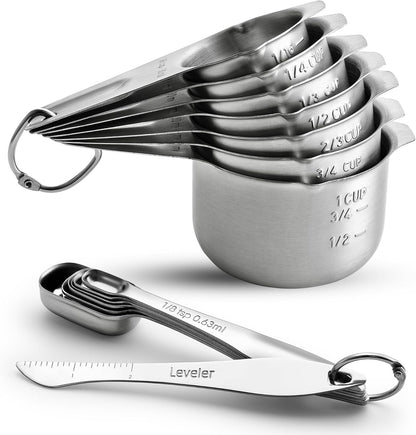 Stainless Steel Measuring Cups and Spoons Set of 14 w/Leveler