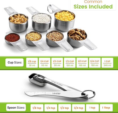 Stainless Steel Measuring Cups and Spoons Set of 14 w/Leveler