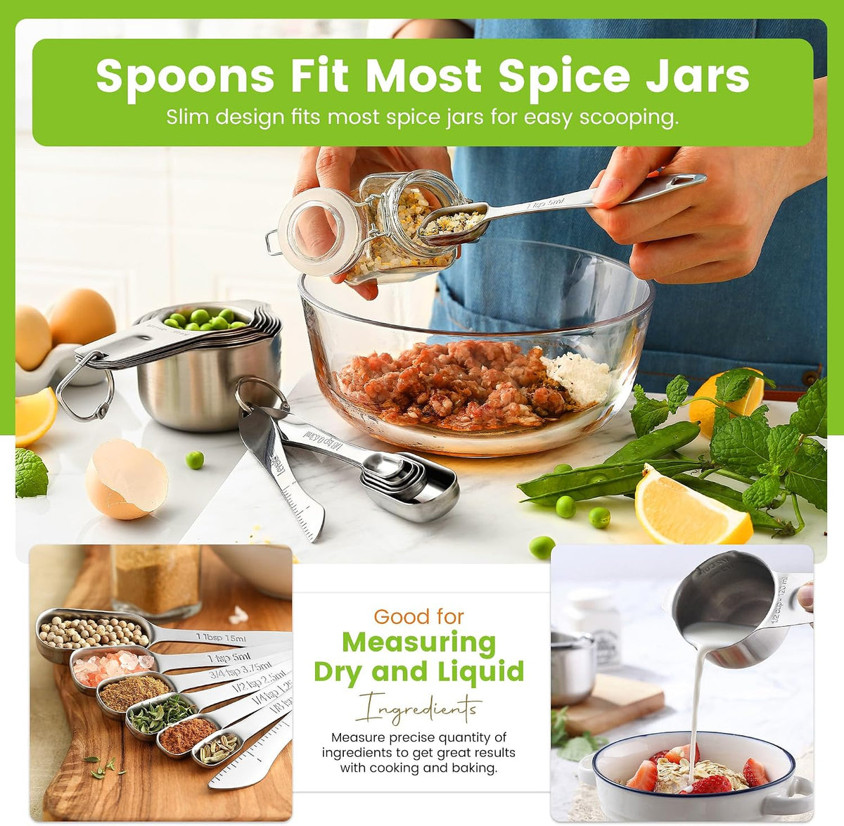 Stainless Steel Measuring Cups and Spoons Set of 14 w/Leveler