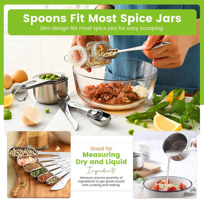 Stainless Steel Measuring Cups and Spoons Set of 14 w/Leveler