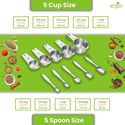 Stainless Steel Measuring Cups and Spoons Set of 14 w/Leveler