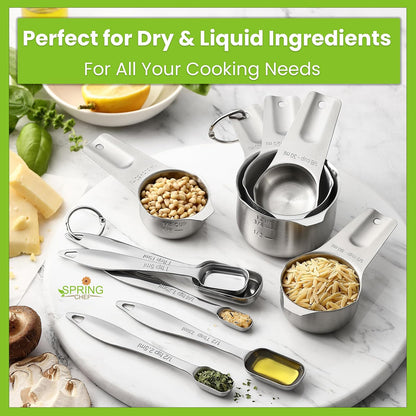 Stainless Steel Measuring Cups and Spoons Set of 14 w/Leveler