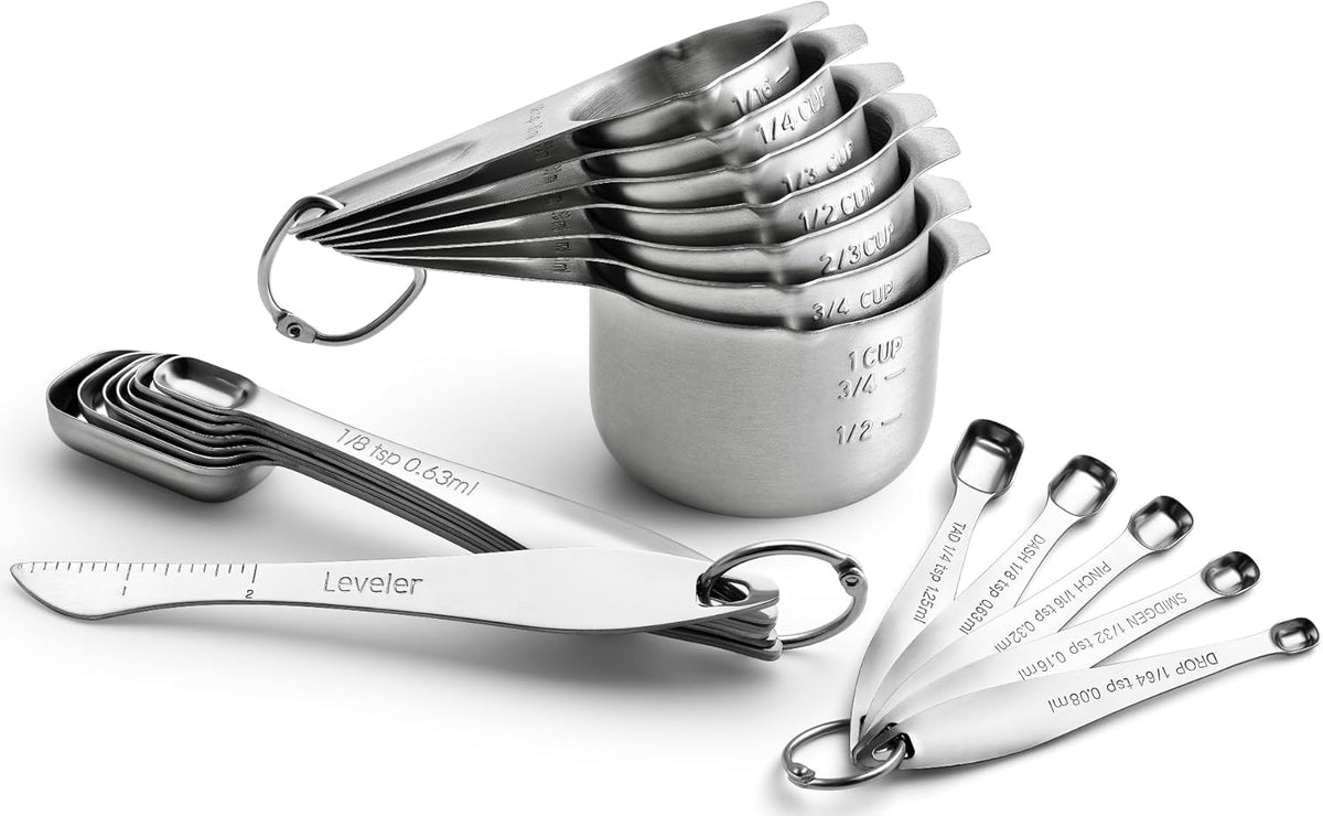 Stainless Steel Measuring Cups and Spoons Set of 14 w/Leveler