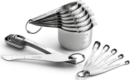 Stainless Steel Measuring Cups and Spoons Set of 14 w/Leveler
