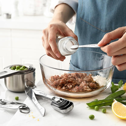 Stainless Steel Measuring Cups and Spoons Set of 14 w/Leveler